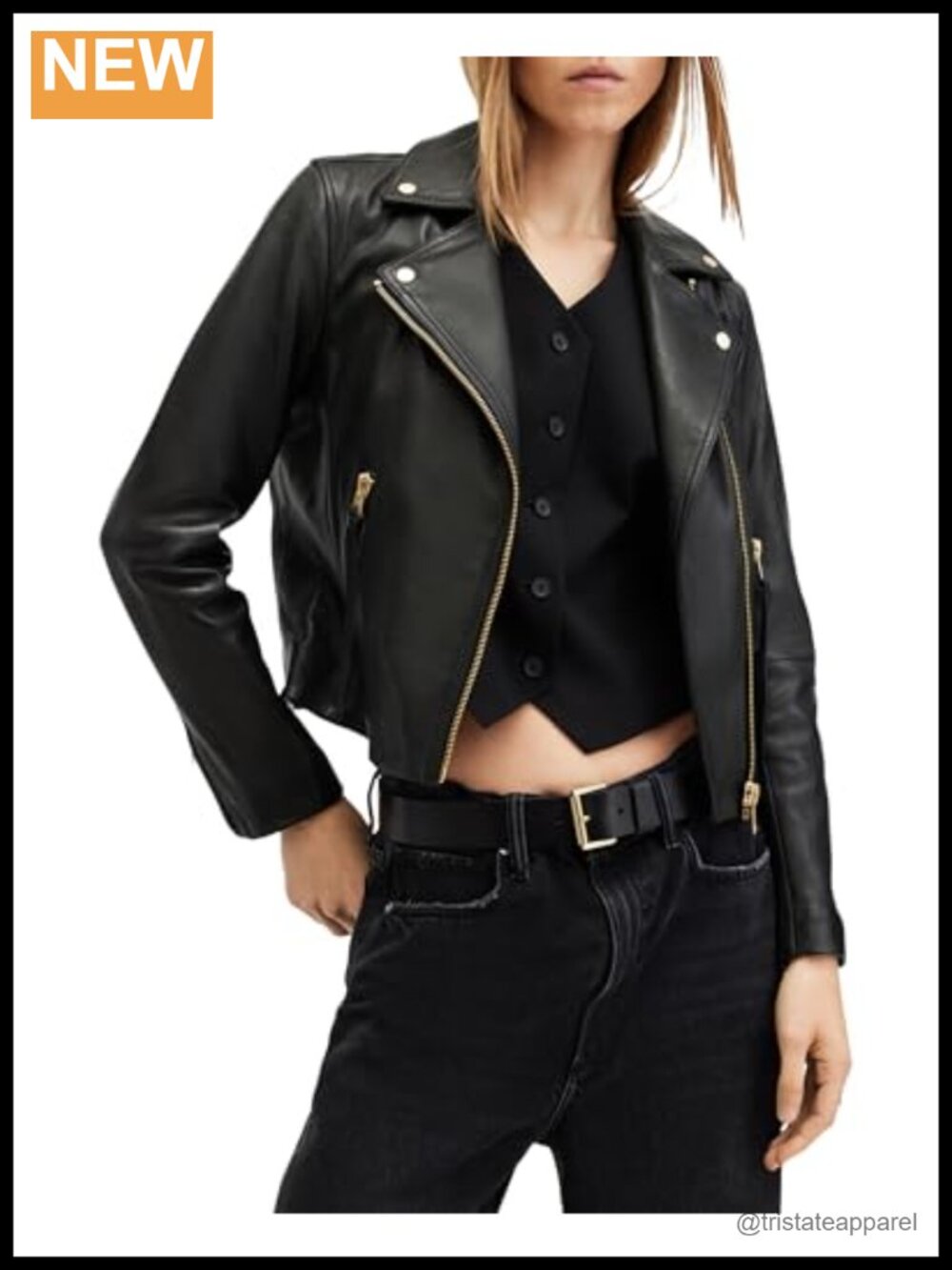 100% Leather Biker Jacket Womens Slim Fit Moto Style